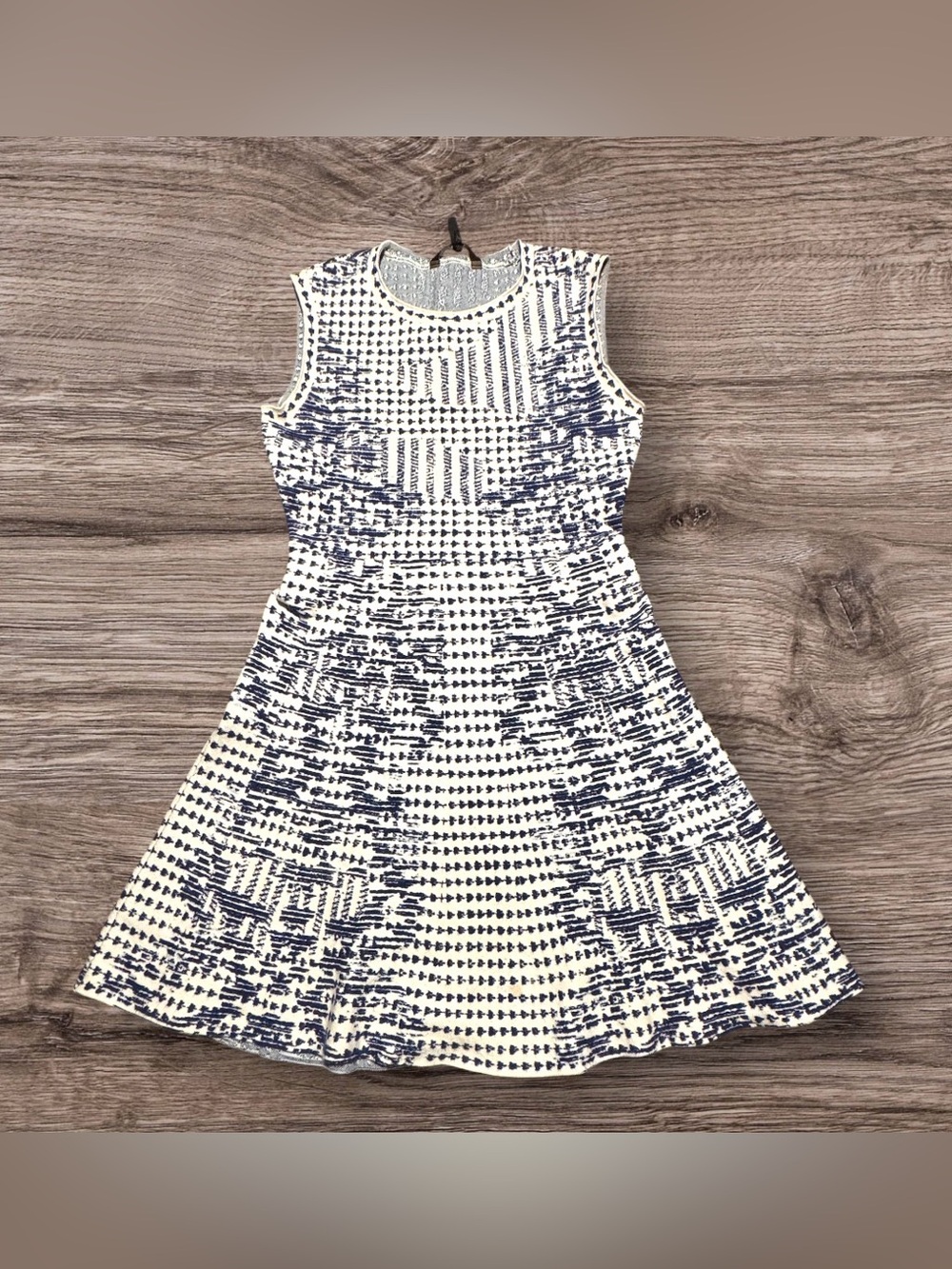 BCBGMaxAzria Navy and Cream Sleeveless Fit-and-Flare Dress